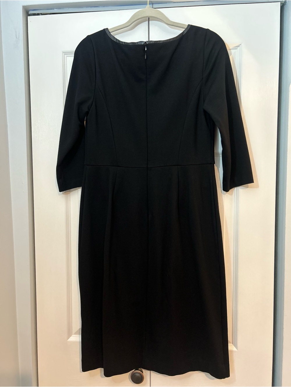 Talbots Black Sheath Midi Dress Faux Leather Trim Size 6 - Picture 4 of 6
